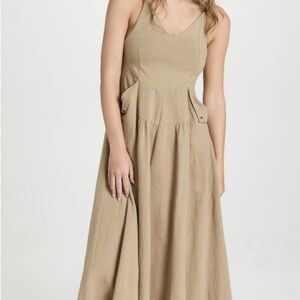 FREE PEOPLE Soledad Maxi Dress Khaki Tan Beige Sz Medium - Has Pockets